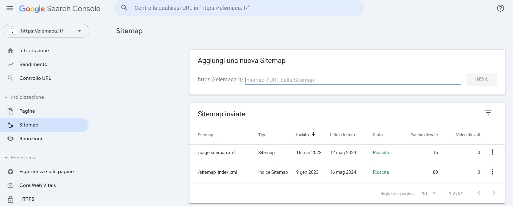 invio di una sitemap all'interno della Google Search Console 