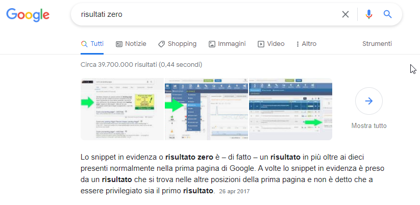 Risultati zero cerca con Google