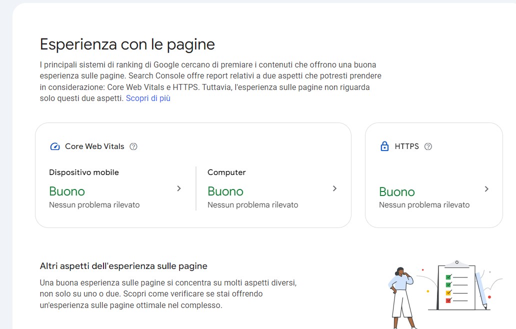 schermata esperienza pagine google search console