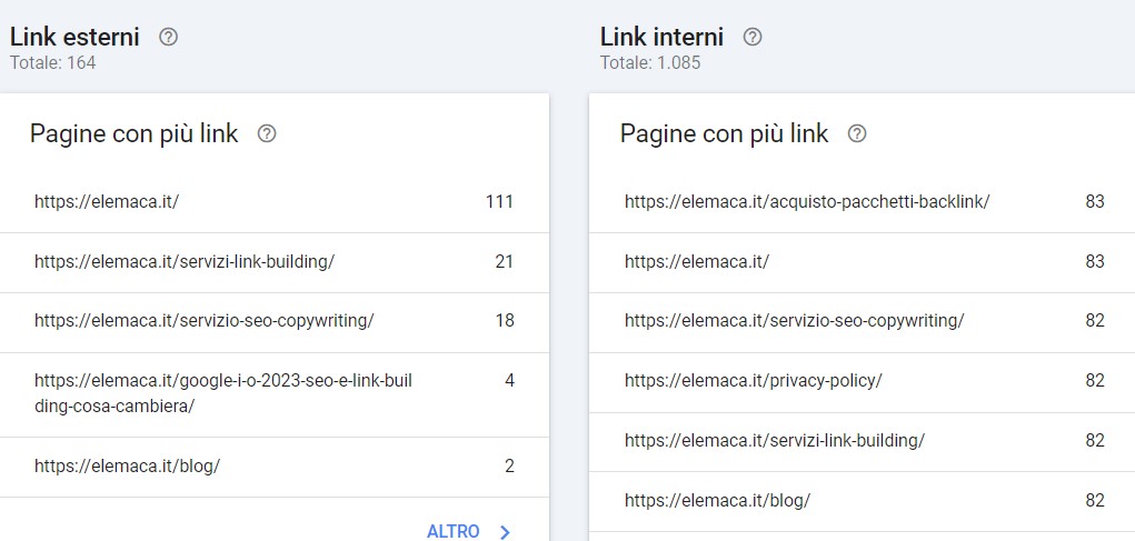 sezione link search console